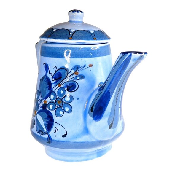 Tonala Blue Bird & Butterfly Teapot with Lid Vintage Signed Mexican Pottery - Picture 4 of 9
